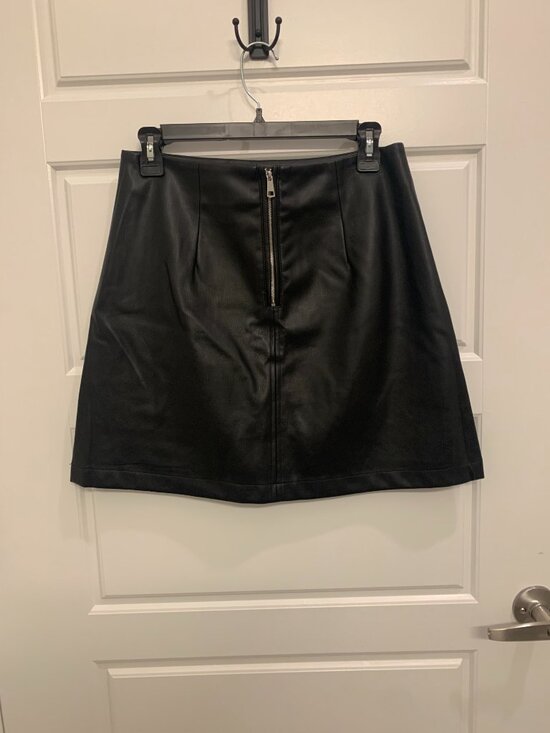 Anthropologie Black Faux Leather Mini Skirt - Picture 3 of 6